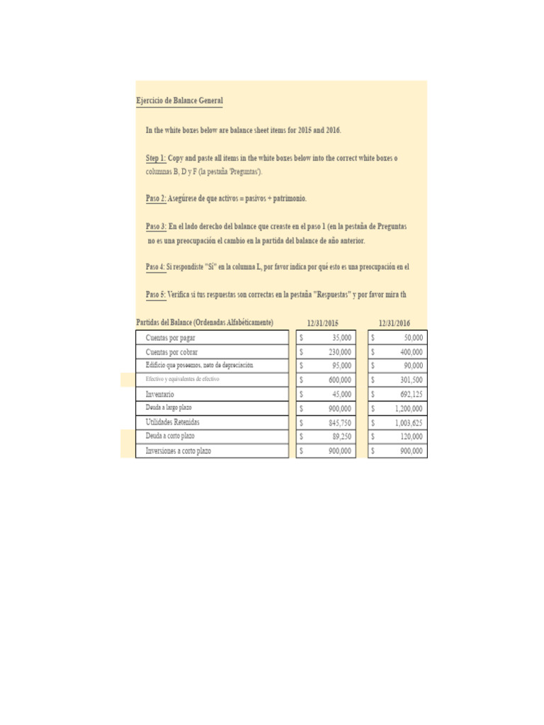 Ejercicio de Balance General | PDF | Contabilidad | Hoja de balance
