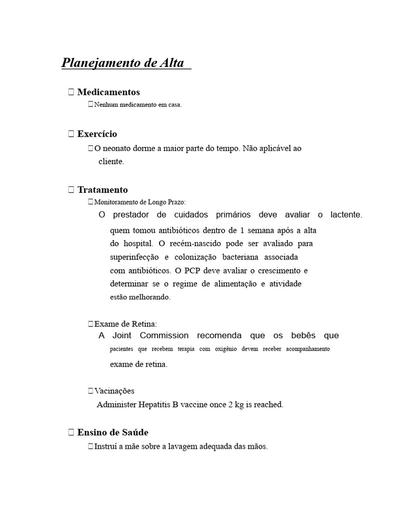 Planejamento de Alta | PDF