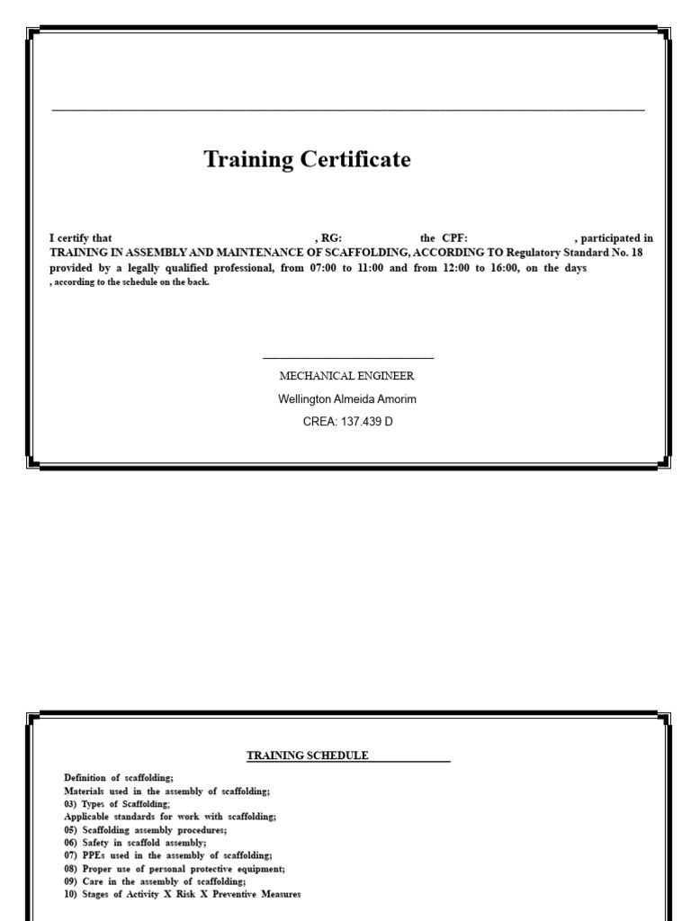 Scaffolding Assembler Training Certificate | PDF