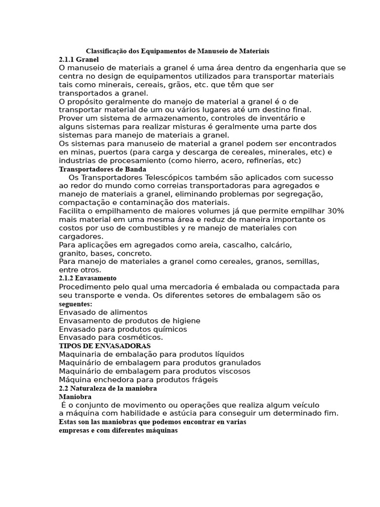 Classificação dos Equipamentos de Manuseio de Materiais | PDF ...