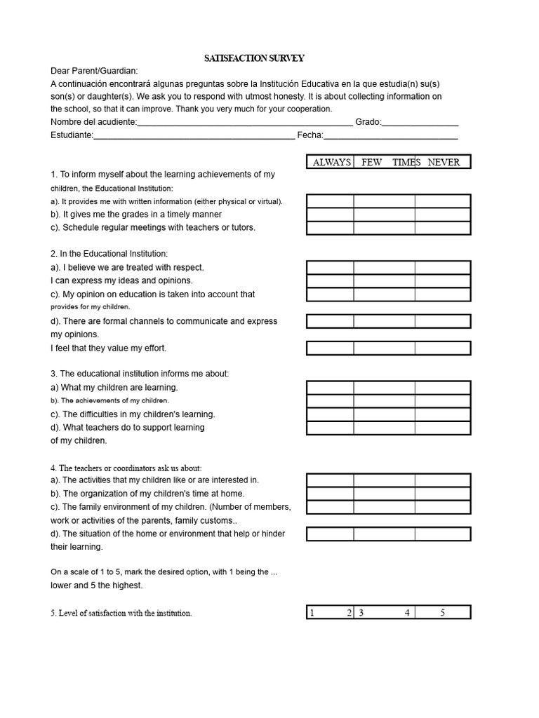 Parent Satisfaction Survey for Schools | PDF | Teachers