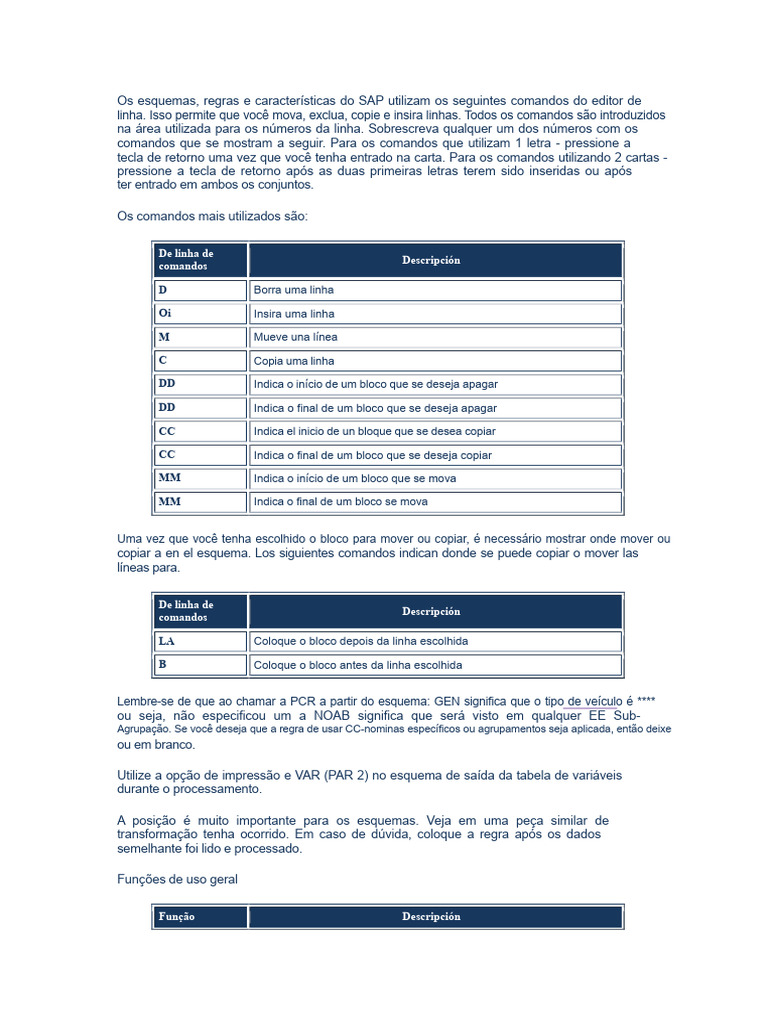Comandos do Editor de Linha SAP | PDF | Salário | Empréstimos