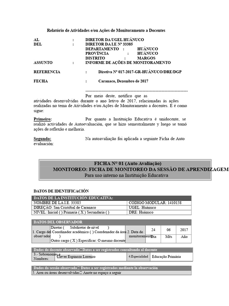 Relatório de Monitoramento Docente 2017 | PDF | Aprendizado | Pedagogia
