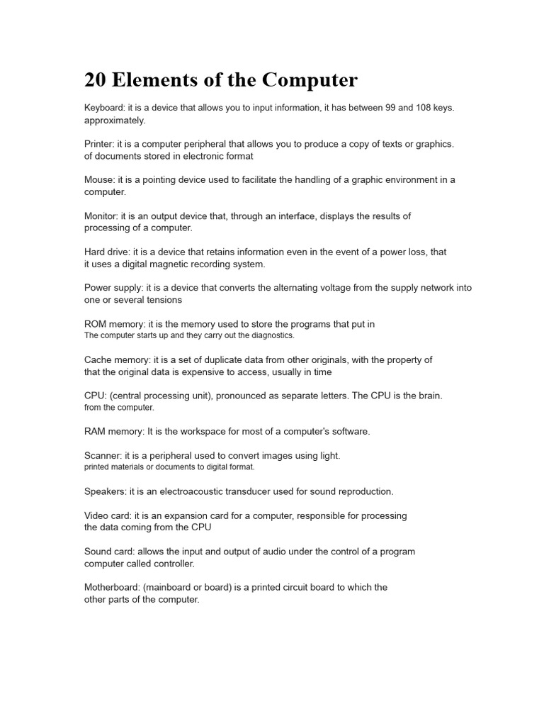 20 Elements of The Computer | PDF