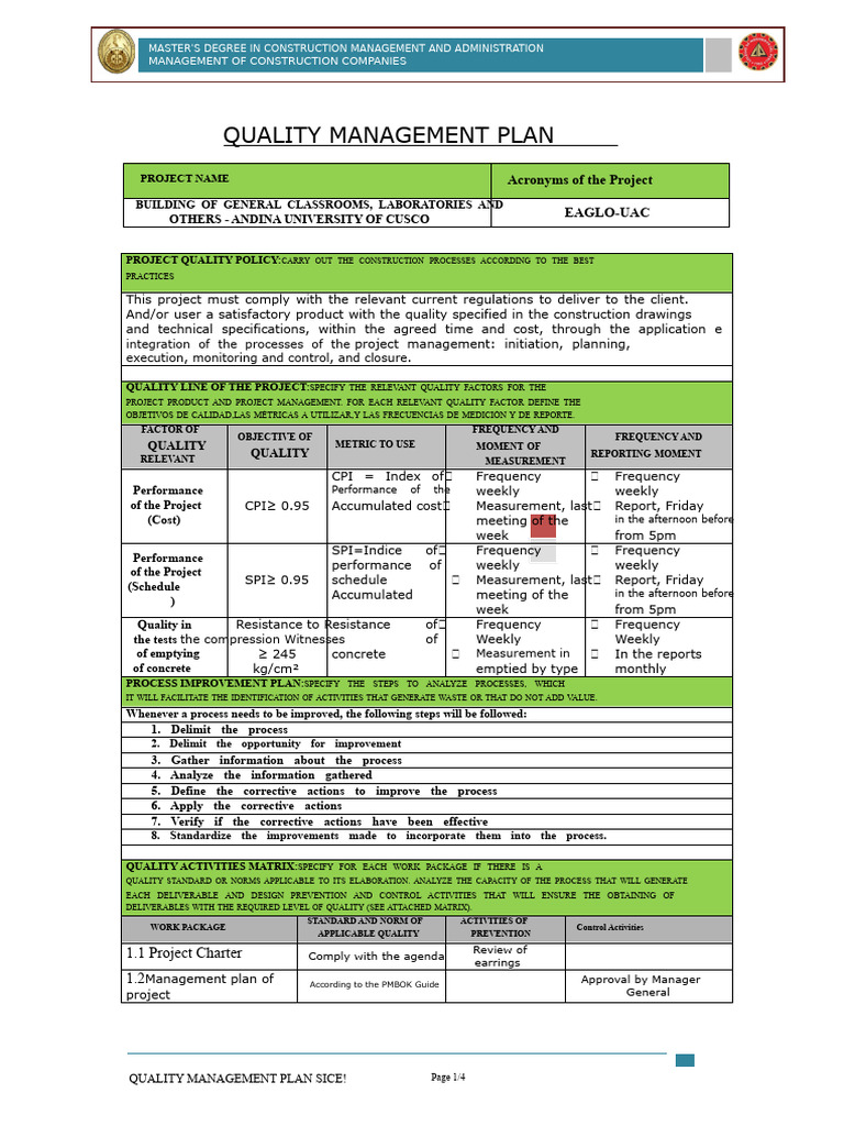Construction Management Quality Plan | PDF | Project Management ...