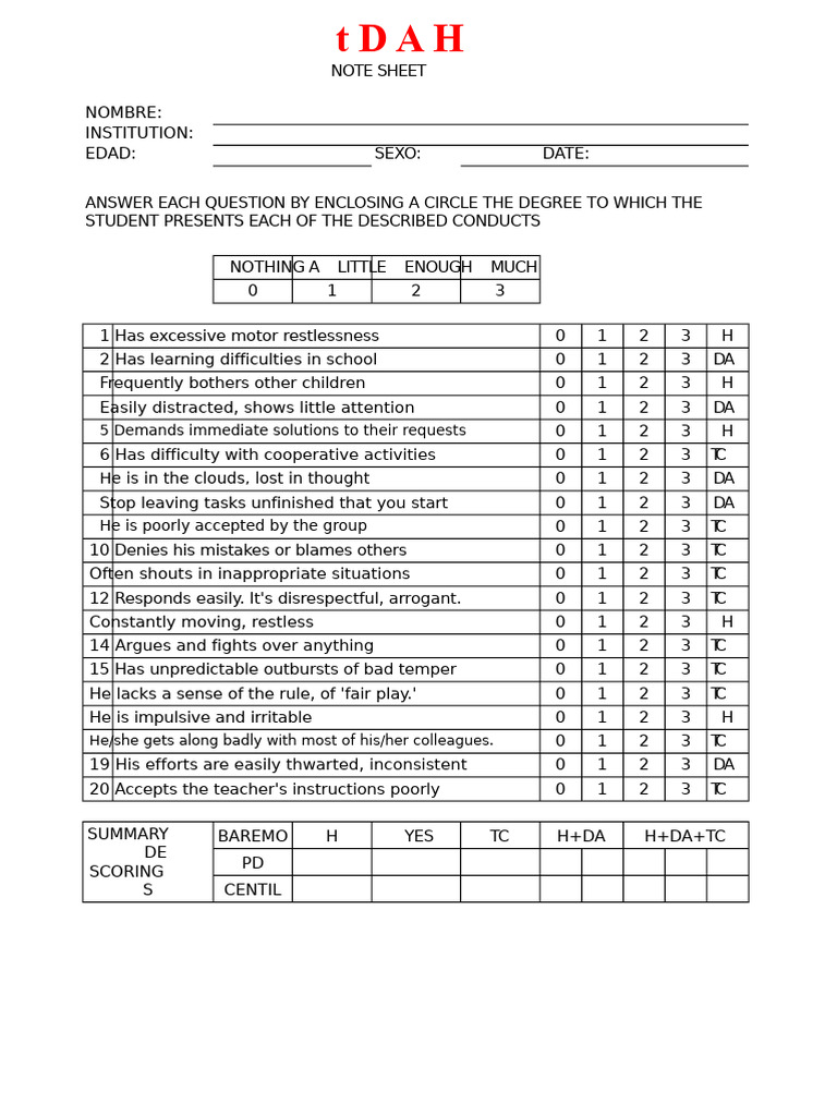ADHD Assessment Questionnaire Guide | PDF | Attention Deficit ...