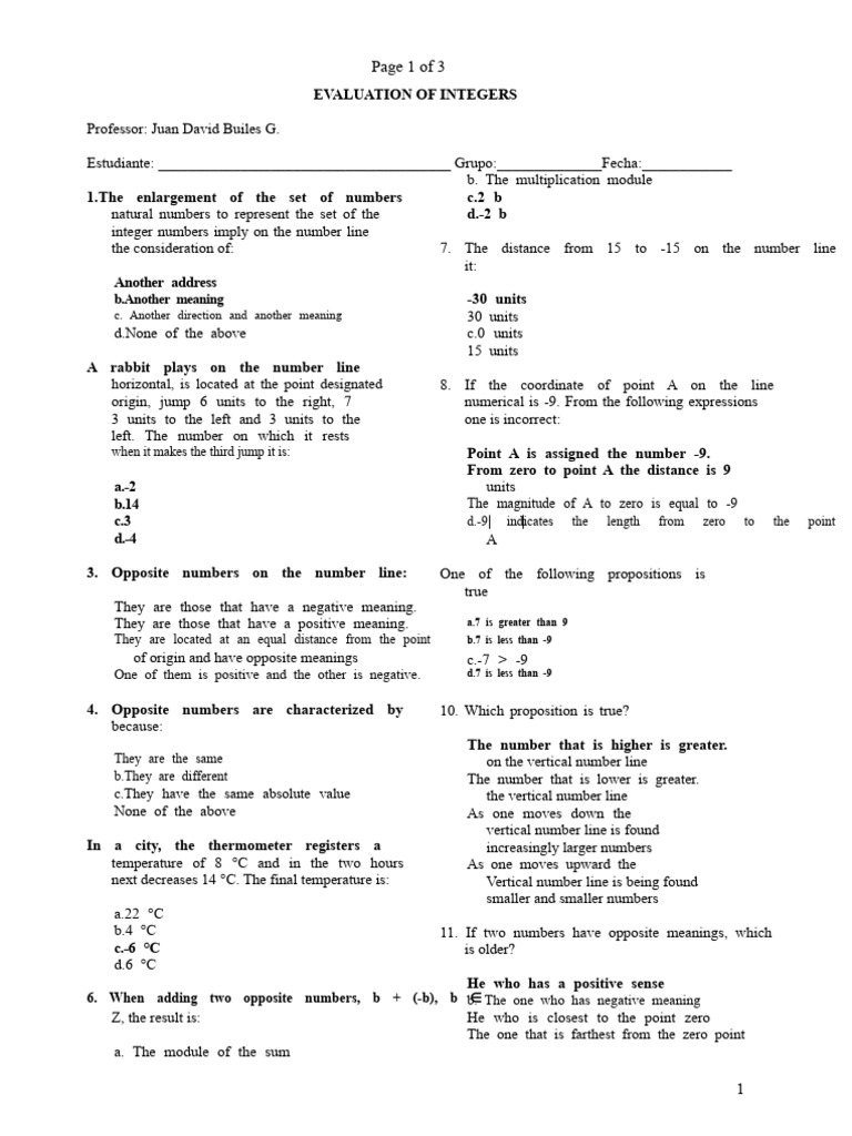 Evaluation of Integers Grade 7c2b0 | PDF | Numbers | Mathematics