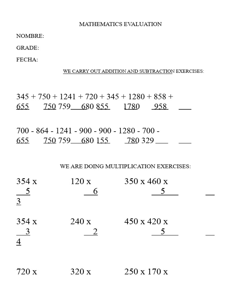 Combined Operations Exercises For Third Grade | PDF | Mathematics ...