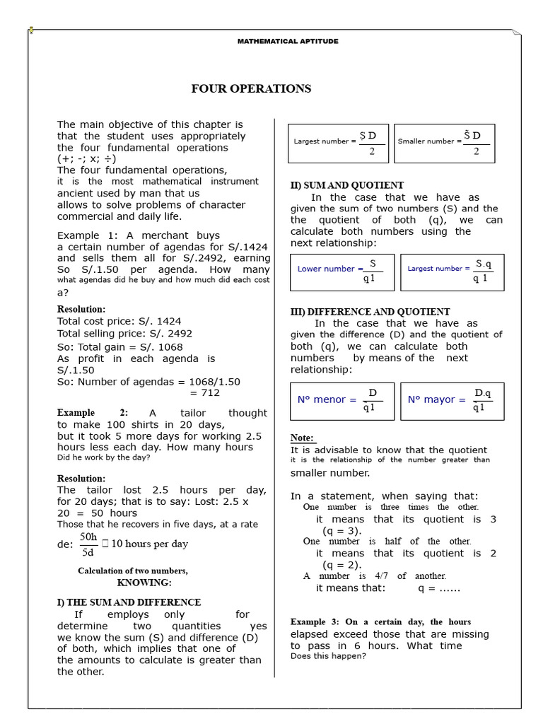 Four Operations | PDF | Numbers | Mathematics