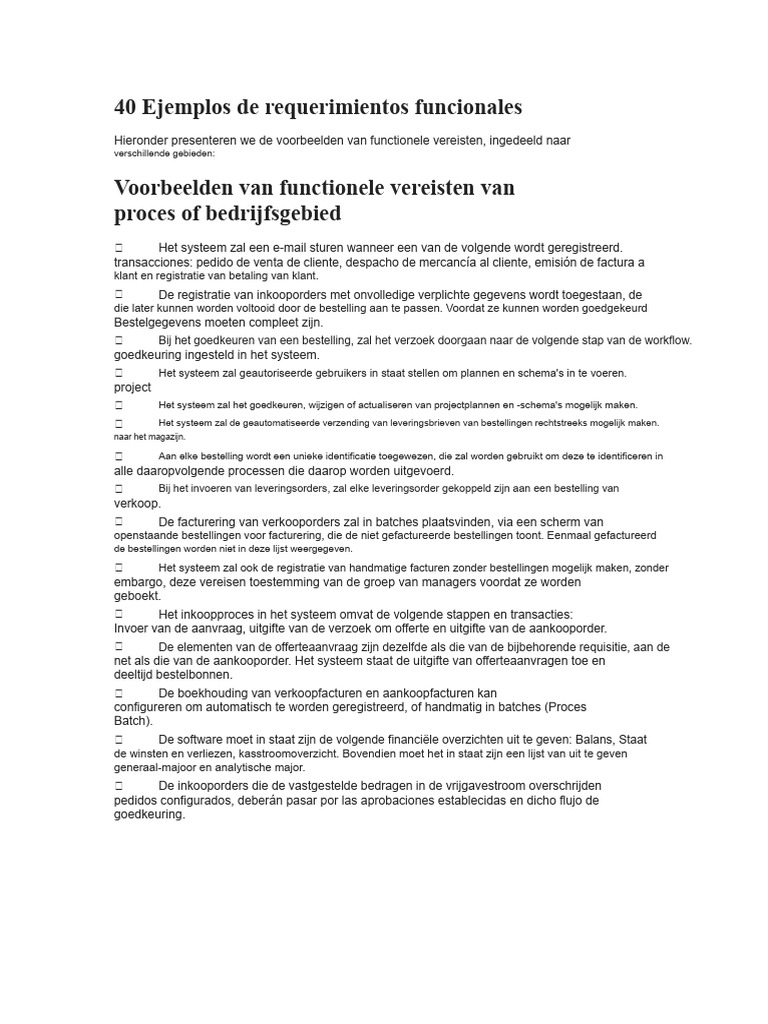 40 Voorbeelden Van Functionele Eisen | PDF