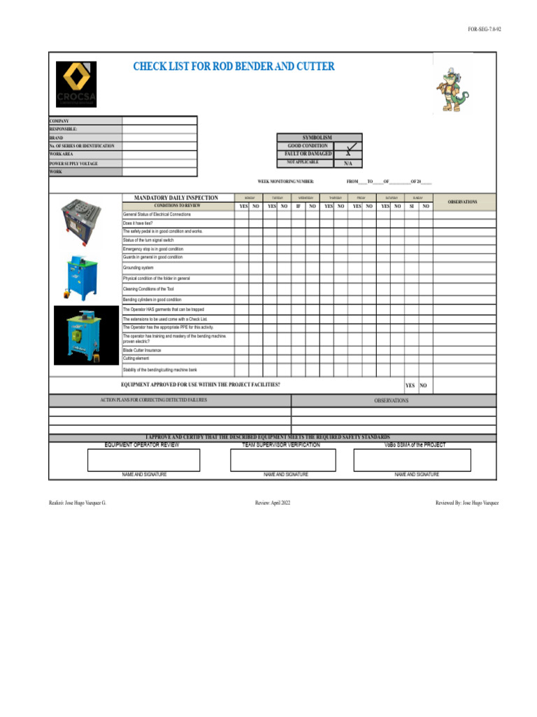 Rod Bender and Cutter Safety Checklist | PDF | Safety