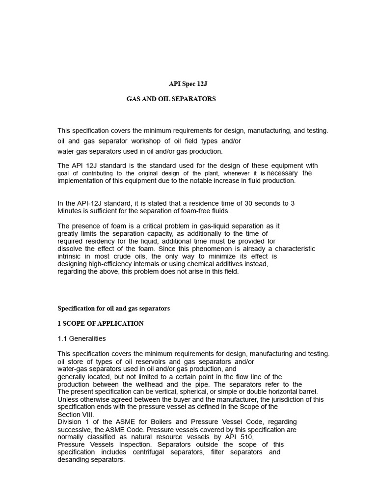 API 12J: Oil and Gas Separator Standards | PDF | Petroleum Reservoir ...