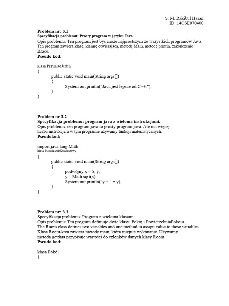 Proste Problemy I Rozwiązania W JAVA | PDF
