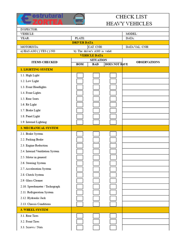 Heavy Vehicle Inspection Checklist | PDF | Vehicles | Steering