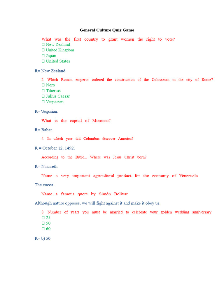 General Knowledge Quiz Questions | PDF