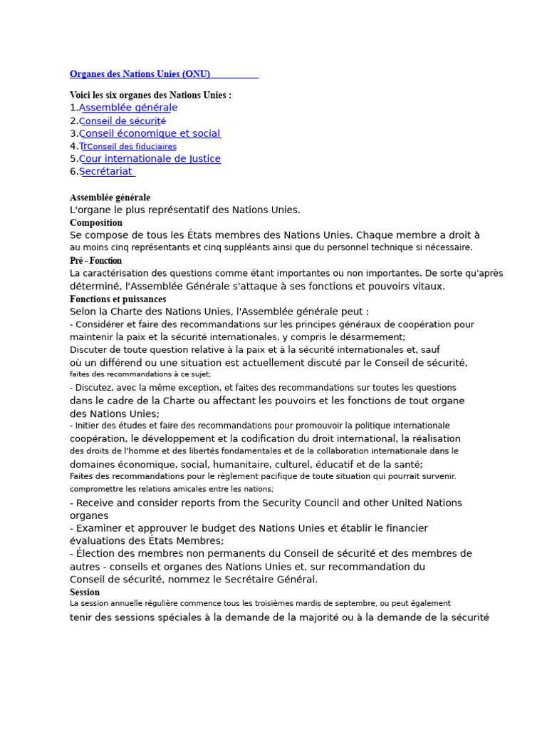 Organes principaux des Nations Unies | PDF | Conseil de sécurité des ...