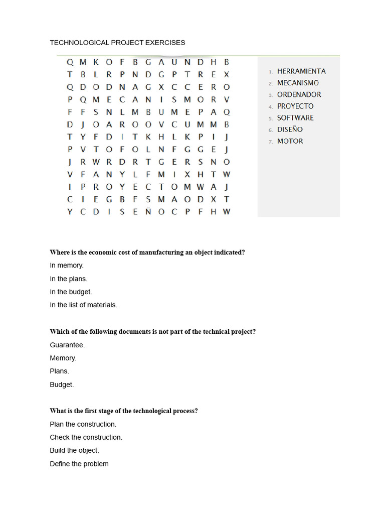 Technology Project Exercises | PDF