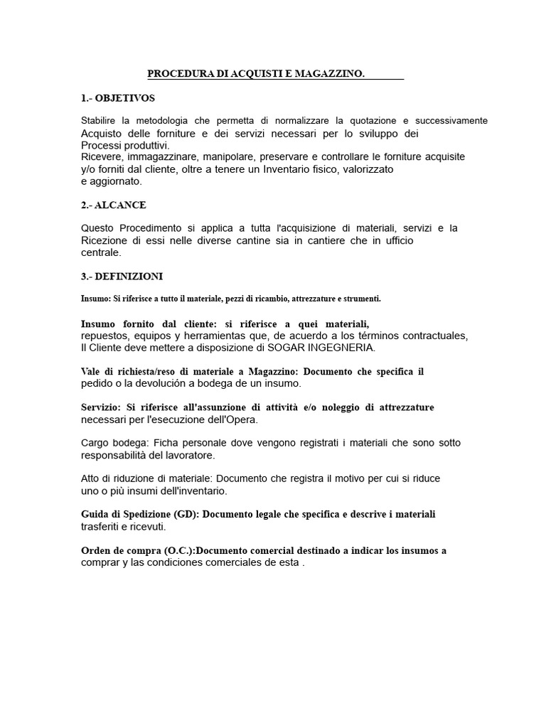 Procedura Di Acquisti e Magazzino | PDF