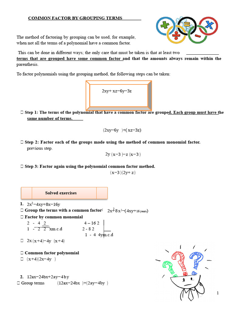COMMON FACTOR BY GROUPING OF TERMS | PDF | Factorization | Discrete ...