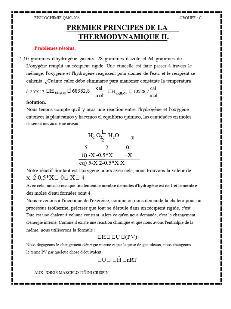 Thermodynamique : Problèmes Résolus QMC-206 | PDF | Enthalpie | Chaleur