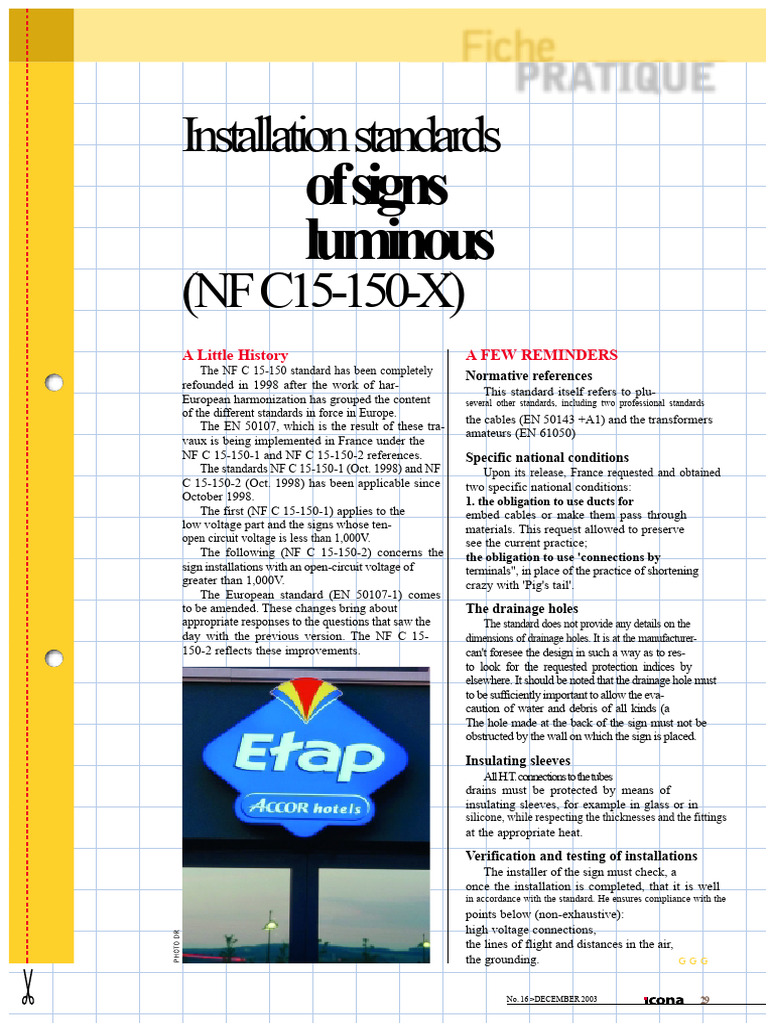 Installation Standards For Illuminated Signs (NF C15-150-X) | PDF ...