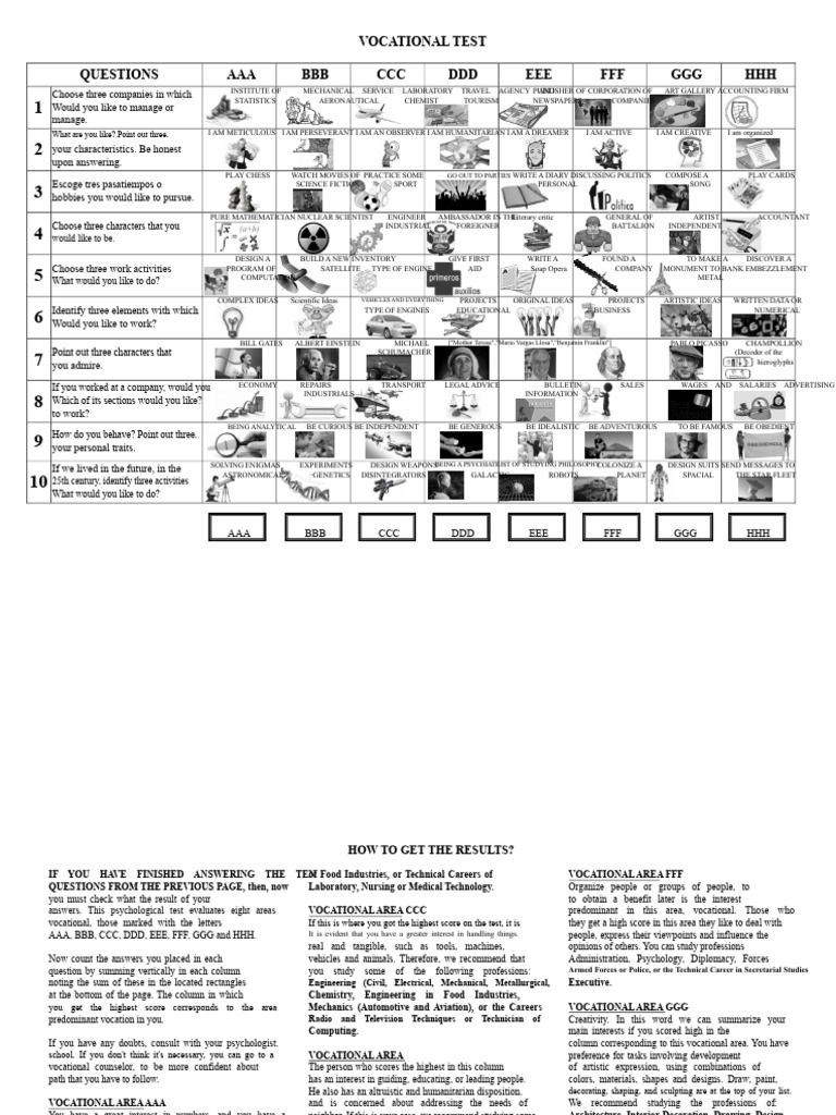 Vocational Test for Career Guidance | PDF | Science | Engineering