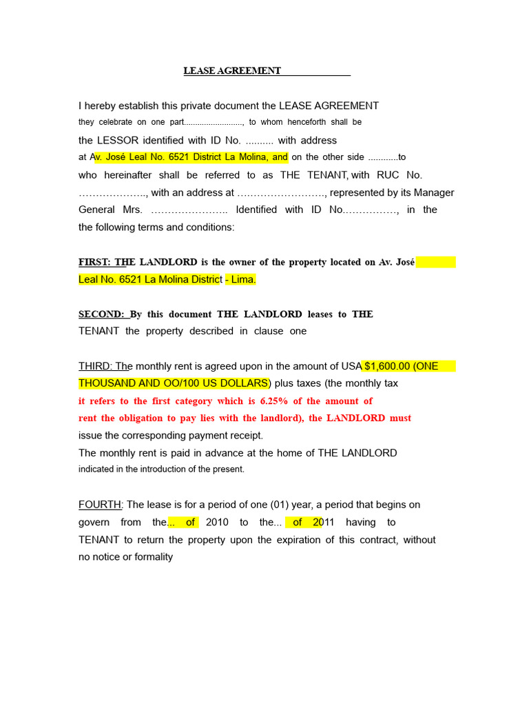 Lease Agreement for Property in Lima | PDF | Lease | Leasehold Estate