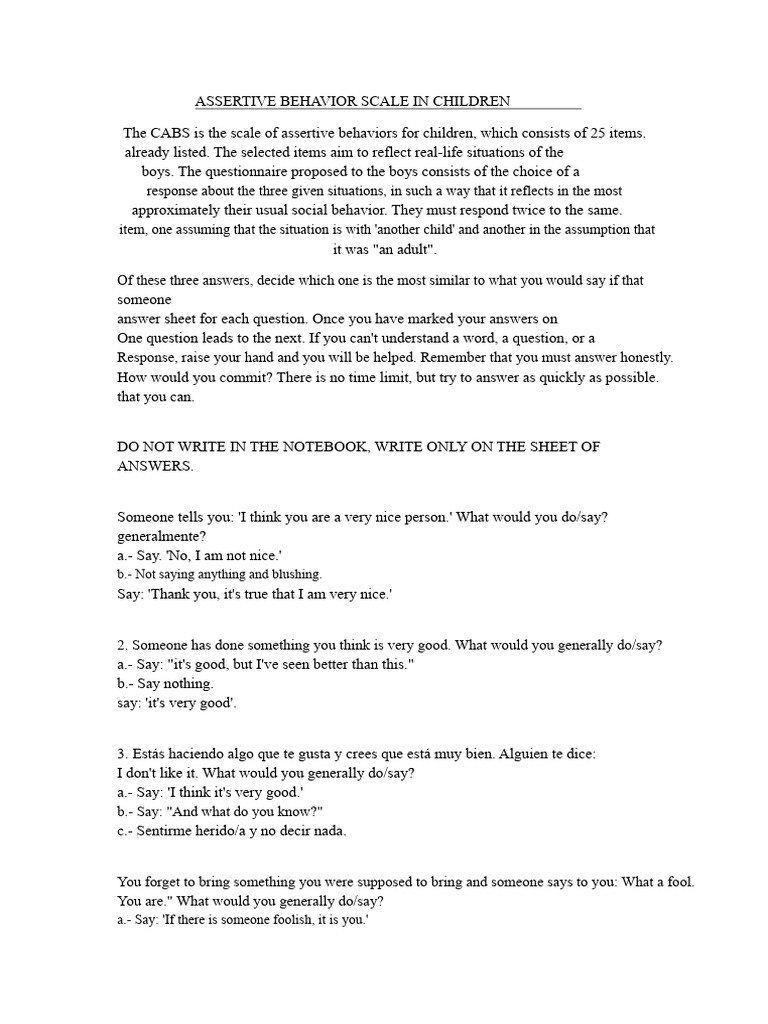 Assertive Behavior Scale for Children | PDF | Questionnaire | Question