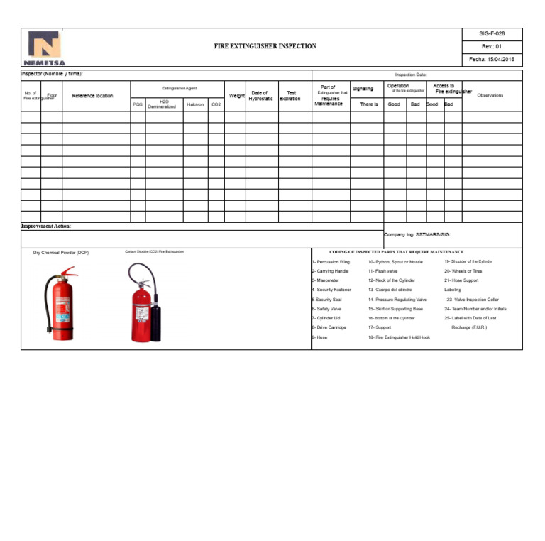 SIG-F-028 Fire Extinguisher Inspection Sheet - Rev.01 | PDF ...