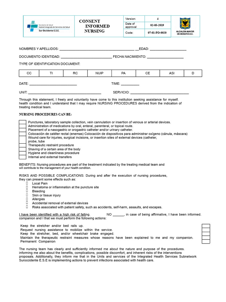 07-01-FO-0020 Informed Consent Nursing V4 | PDF | Informed Consent ...