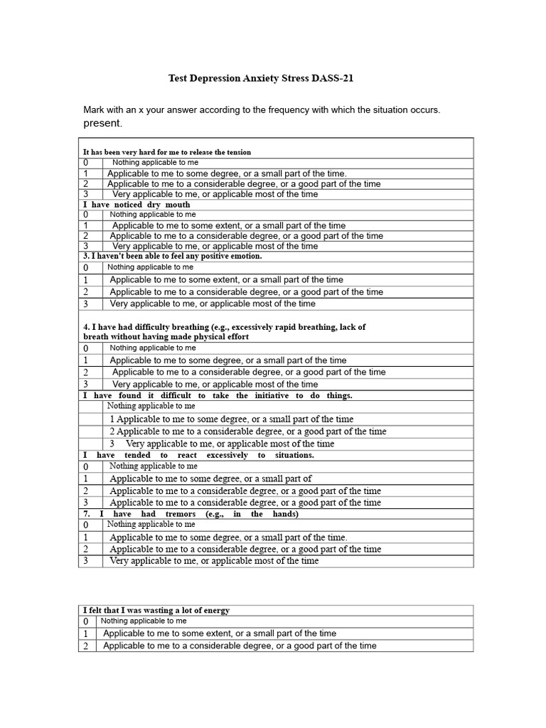 Depression Anxiety Stress Test DASS | PDF | Anxiety | Major Depressive ...