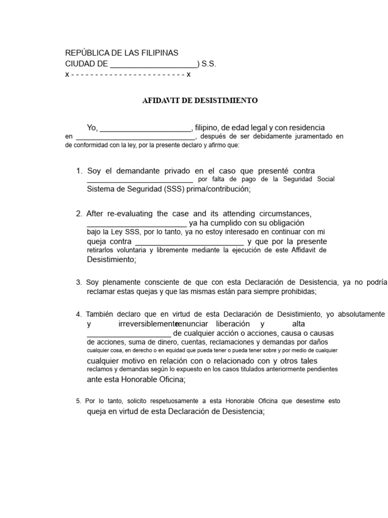 Affidavit de Desistimiento en Filipinas | PDF | Justicia | Crimen y ...