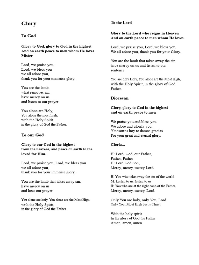 Glory to God: A Hymn of Praise | PDF | Glory (Religion) | God The Father