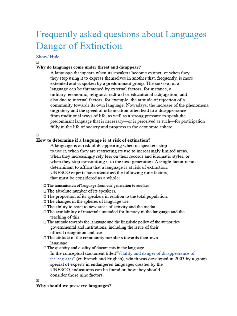 Frequently Asked Questions About Endangered Languages | PDF ...
