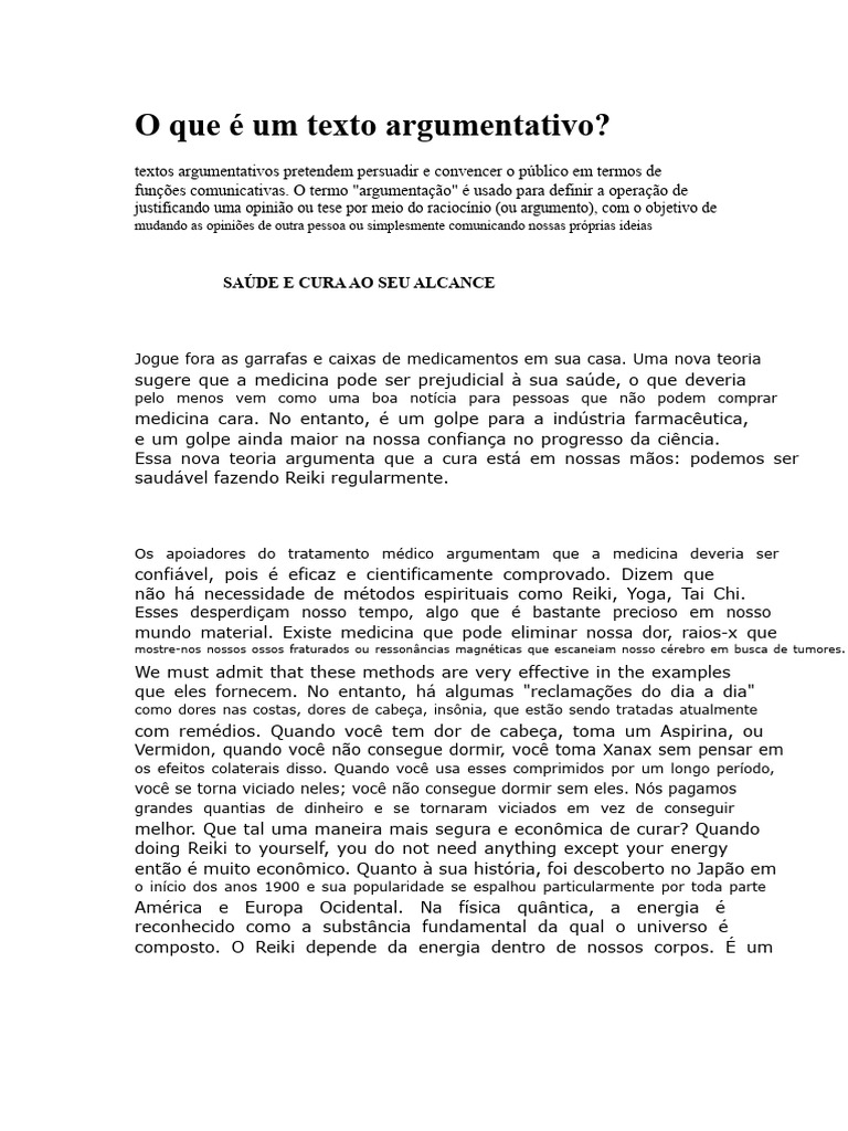 O que é um Texto Argumentativo | PDF | Reiki | Câncer