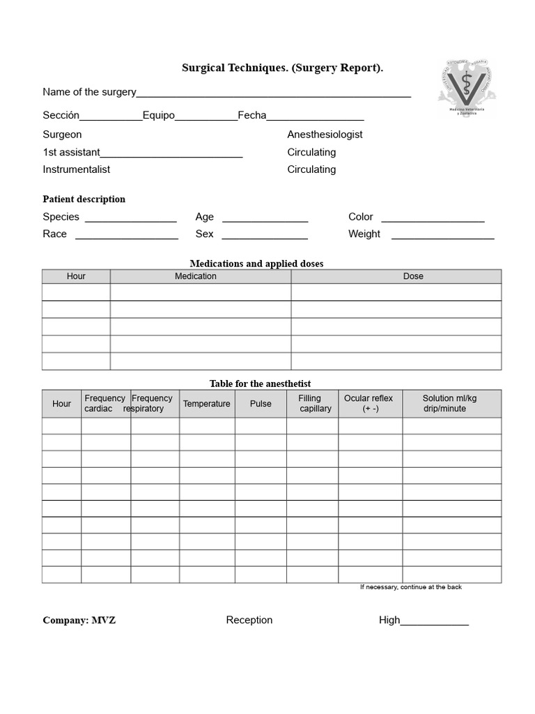 Surgical Techniques Report Template | PDF
