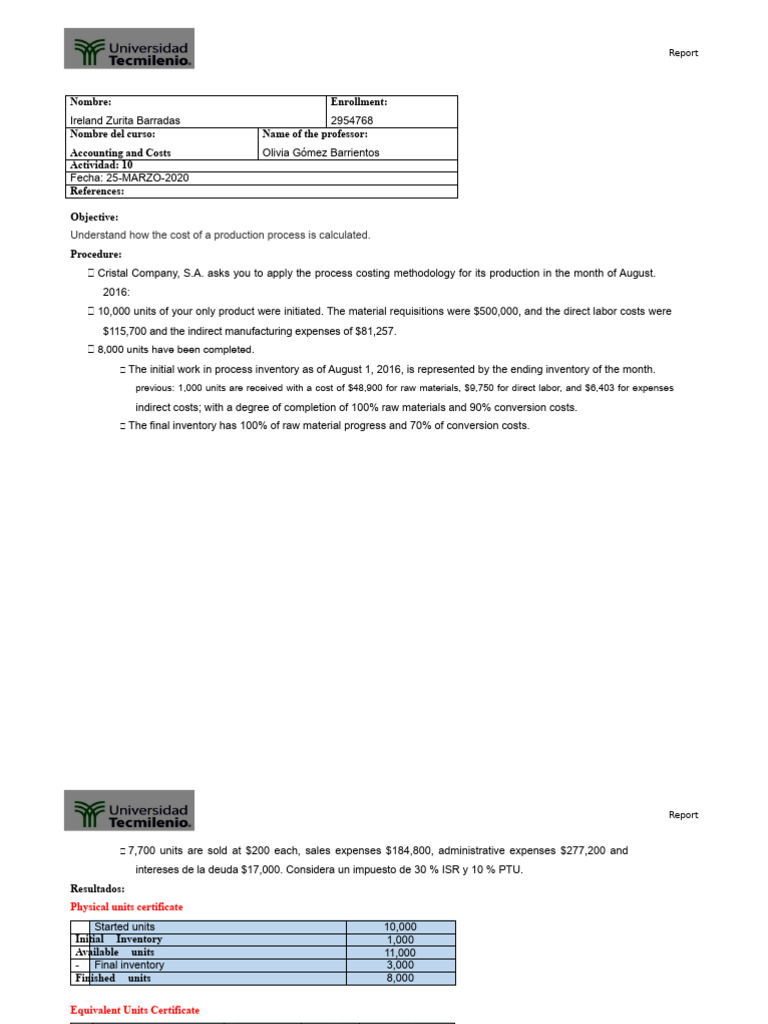 Cost Analysis Report for Crystal Company | PDF | Cost Of Goods Sold ...