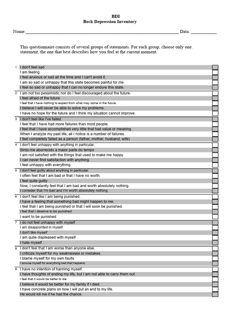 Beck Depression Inventory - Pages 44-45 | PDF | Psychology | Emotions