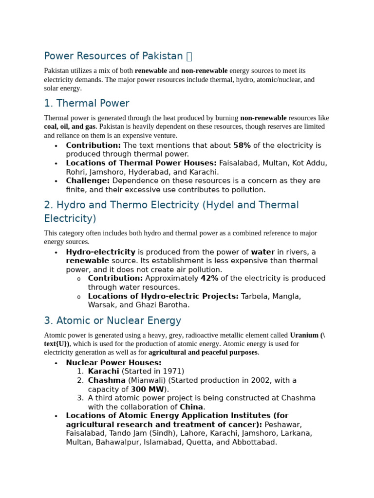 Power Resources Overview of Pakistan | PDF | Nuclear Power | Energy ...