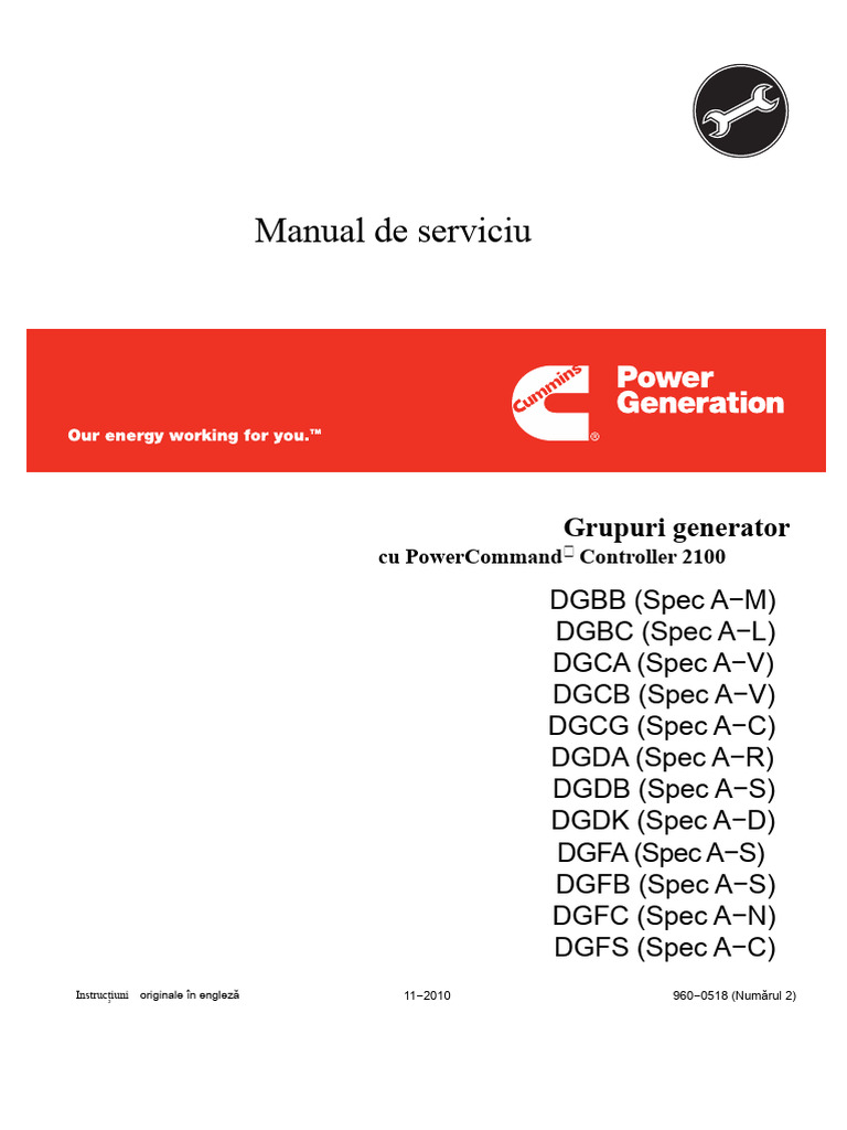 Cummins Onan DGFA Generator Set Cu Controler Power Command 2100 Manual ...