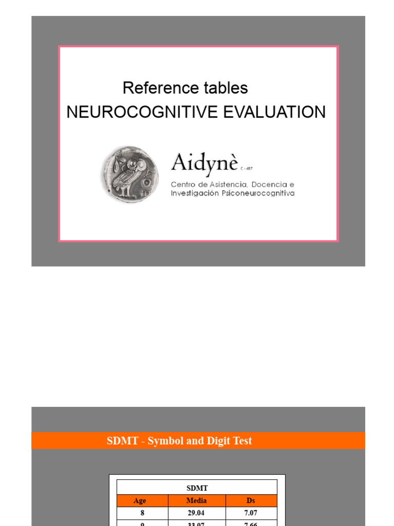 Neurocognitive Evaluation Reference Tables | PDF