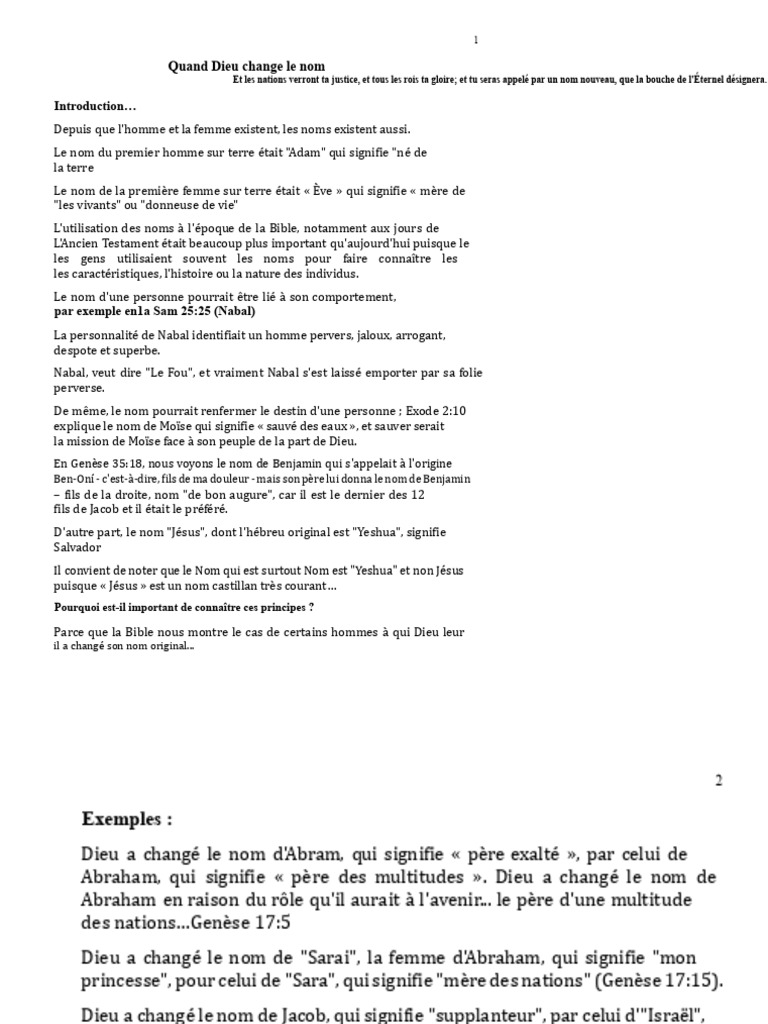 Importance des Noms dans la Bible | PDF | Abraham | Dieu