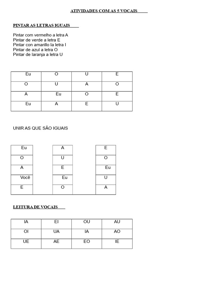 Atividades Educativas com as 5 Vogais | PDF