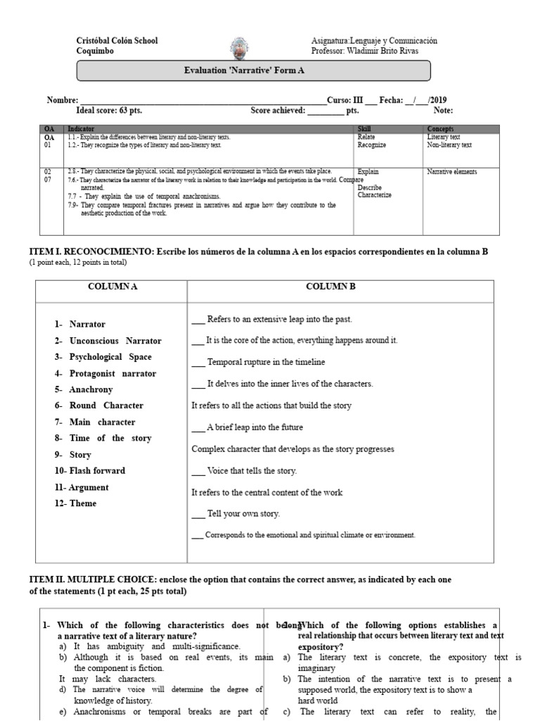Narrative Evaluation Form A | PDF | Narrative | Narration