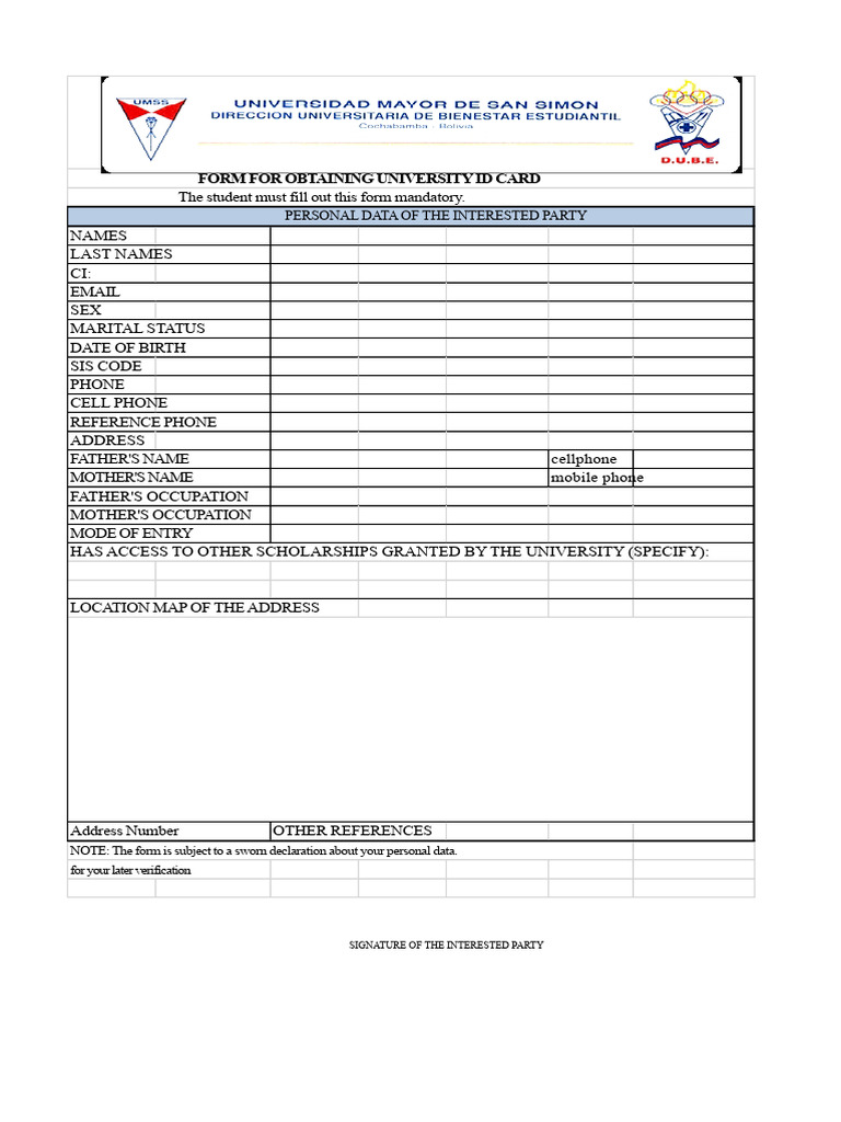 University ID Card Application Form | PDF