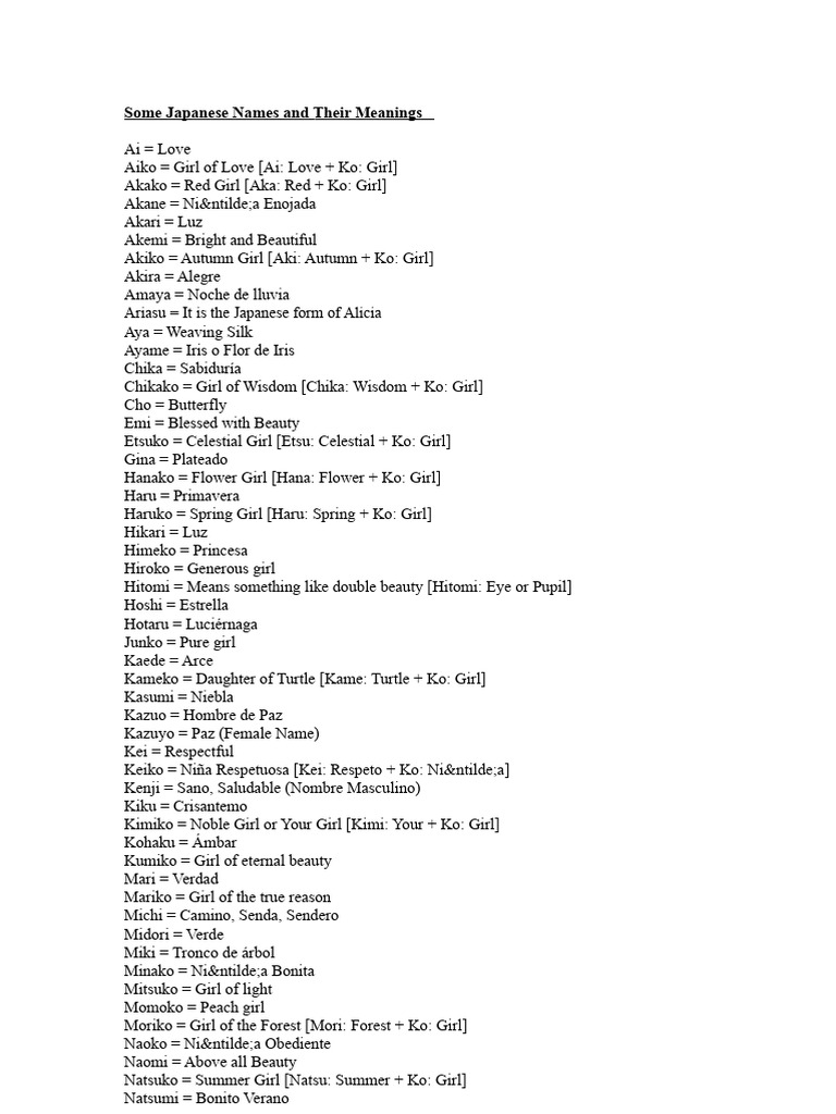 Japanese Names and Their Meanings | PDF