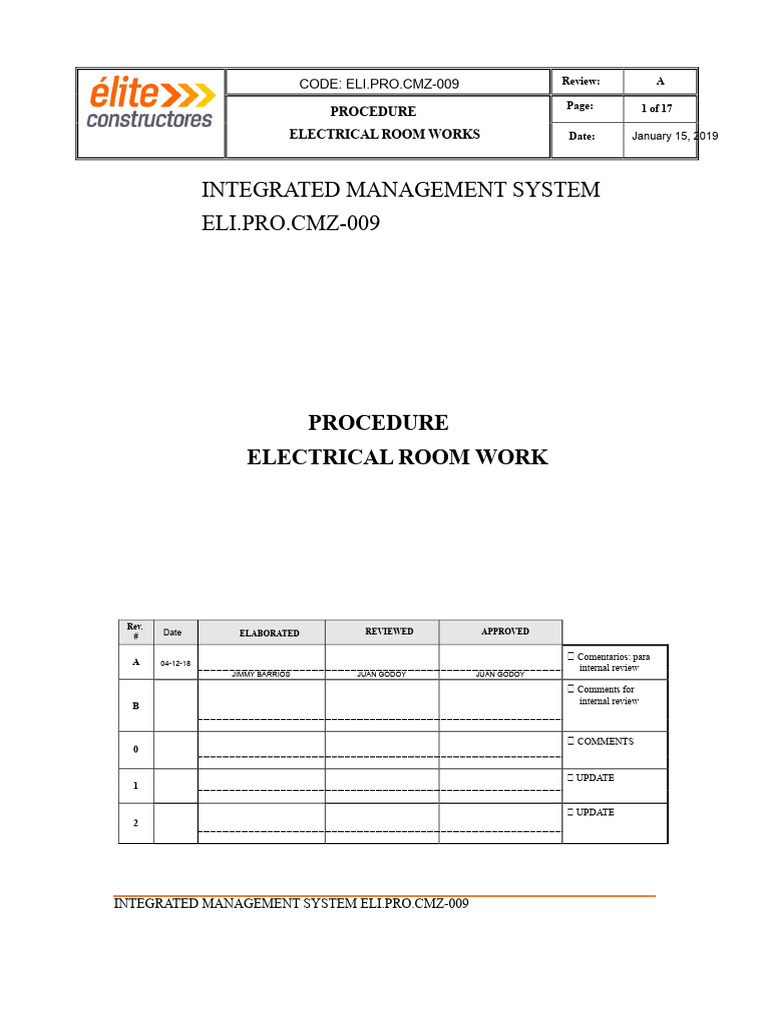 Electrical Room Work Procedure Guide | PDF | Personal Protective ...