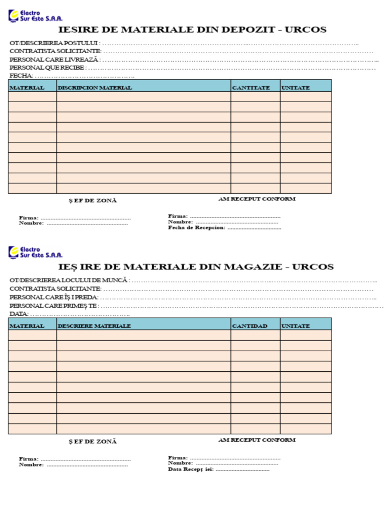 Format Pentru Retragerea Materialelor | PDF