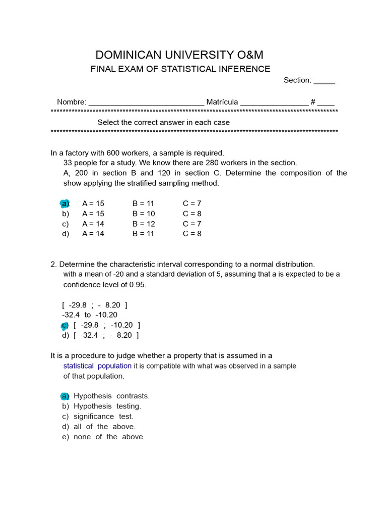 Final Exam Statistical Inference | PDF | Statistics | Probability And ...