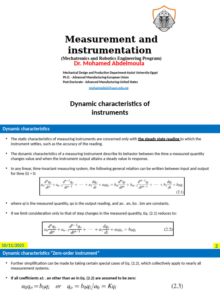 Dynamic Characteristics of Measuring Instruments | PDF | Damping ...